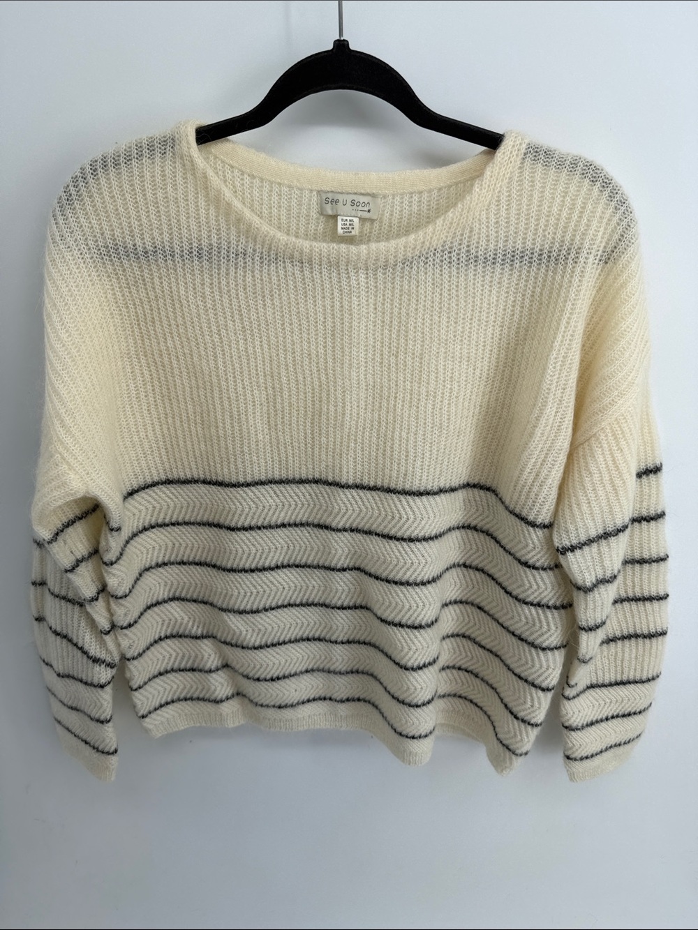 ANTHRO See U Soon striped wide neck pullover knit sweater sz M/L